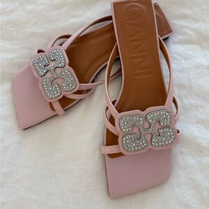 Ganni square toe embellished slides. NWOT